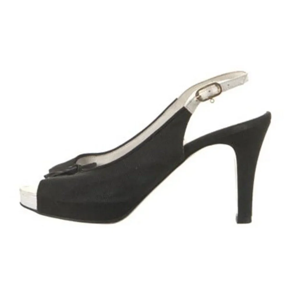 CHANEL Black and White Slingback Heels - Picture 2 of 8